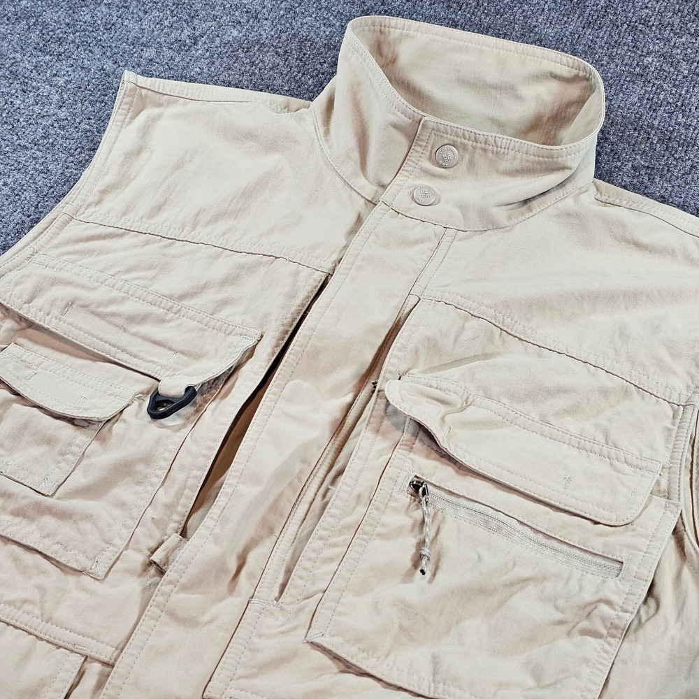 Columbia GRT Omni-Dry Utility Vest Mens Large Tan Khaki Multi-Pocket TM1019
